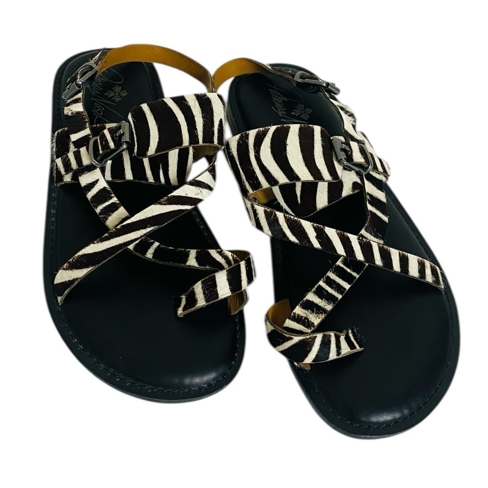 Patricia Nash Fidella Flat Strappy Slingback Zebra Haircalf Sandals Size 8